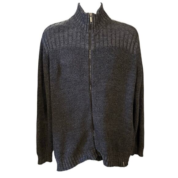 Calvin Klein Sweater Cardigan Size XL Dark Gray Full Zip Front Mock Neck - Picture 2 of 10